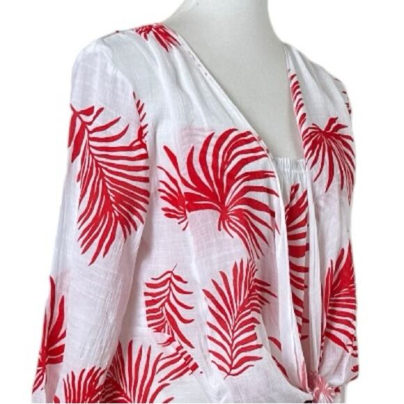 Christine Phillipe New Swim Coverup Tie Front White Red Palm Women’s Size Medium - Picture 6 of 14